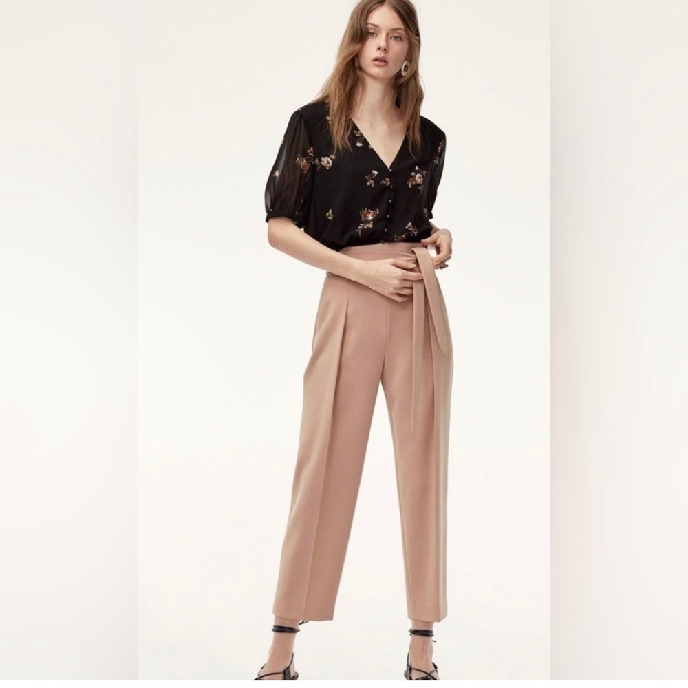 Aritzia Wilfred Feuille Pants Front Tie Belted Wide Leg High Rise Waist